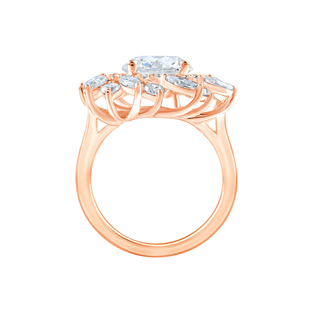 Brilliant Cut Mixed Halo Floral Engagement Ring