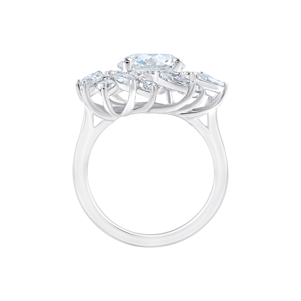 Brilliant Cut Mixed Halo Floral Engagement Ring