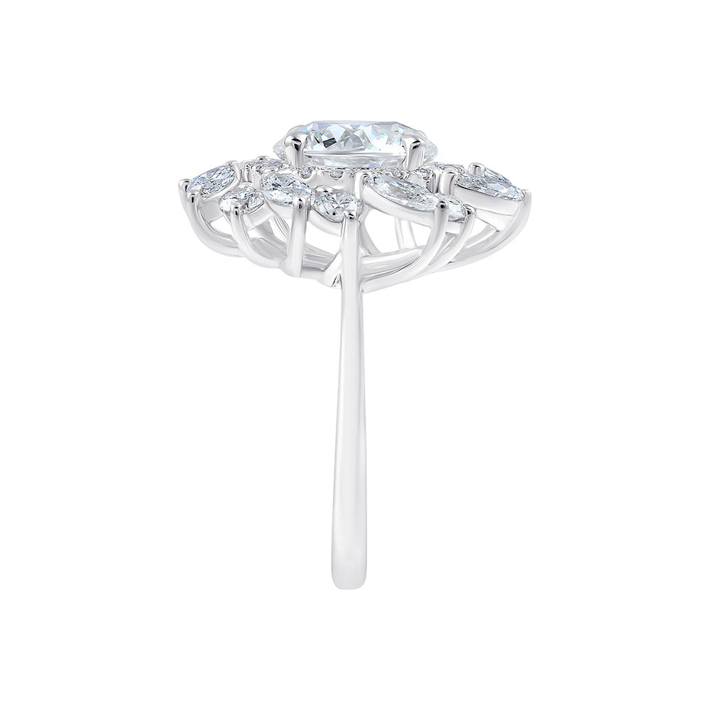 Brilliant Cut Mixed Halo Floral Engagement Ring