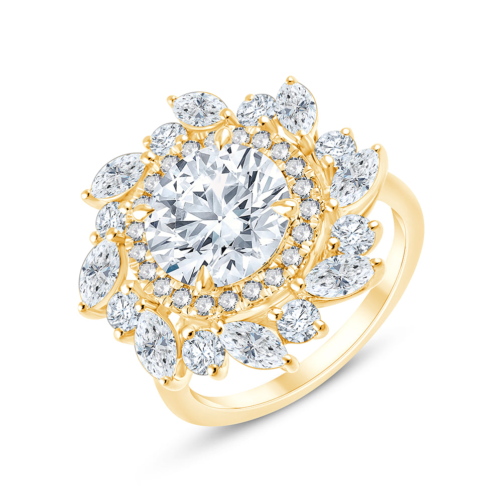Brilliant Cut Mixed Halo Floral Engagement Ring