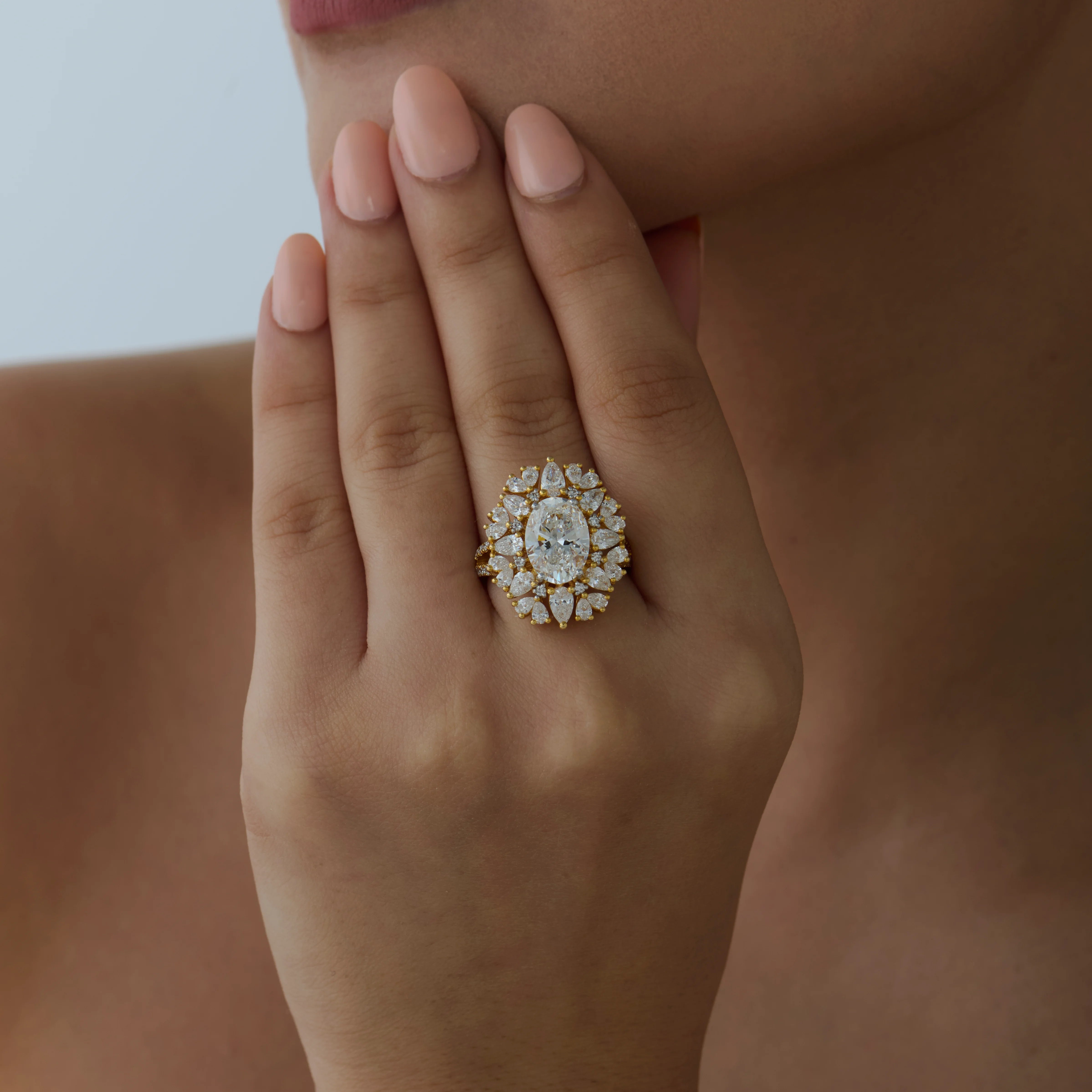 Oval Cut Floral Split Shank Engagement Ring 