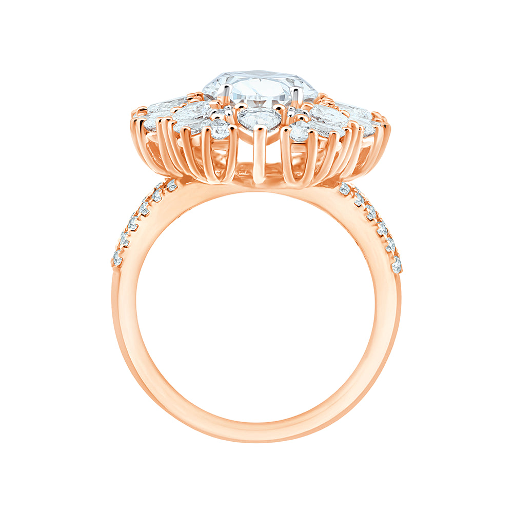 Oval Cut Floral Split Shank Engagement Ring 