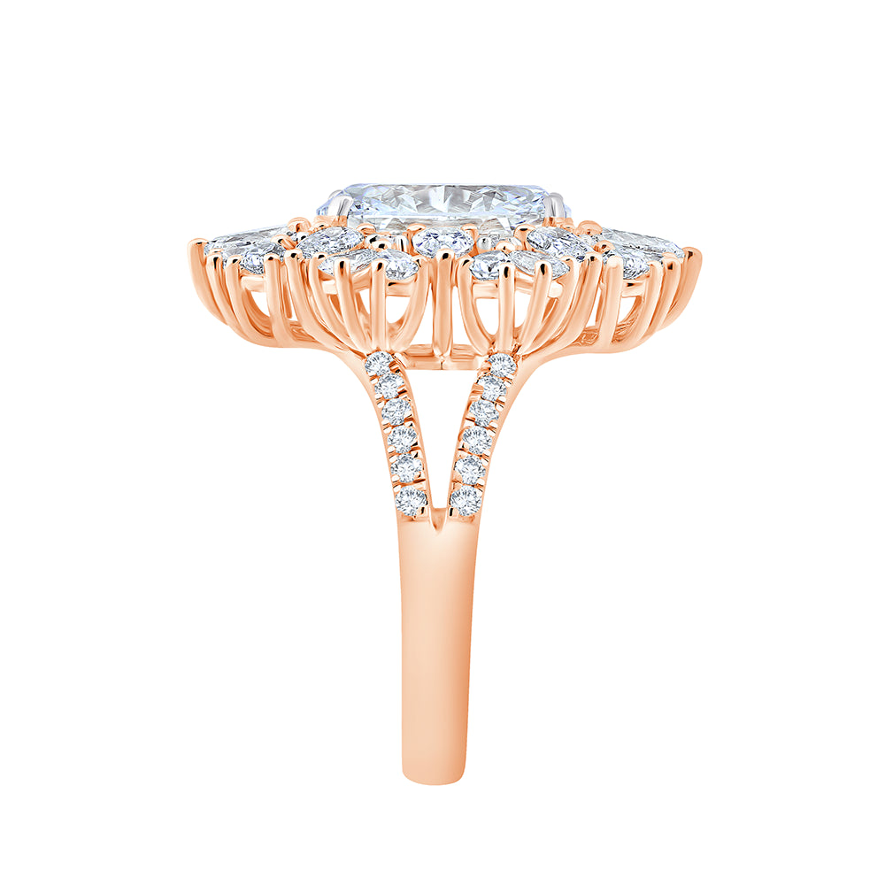 Oval Cut Floral Split Shank Engagement Ring 