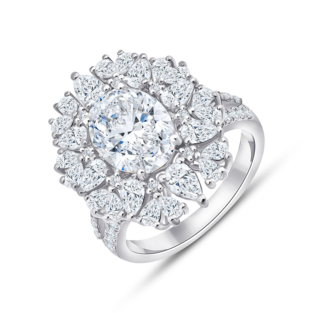 Oval Cut Floral Split Shank Engagement Ring 