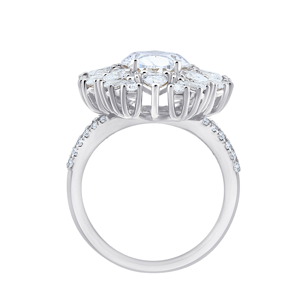 Oval Cut Floral Split Shank Engagement Ring 