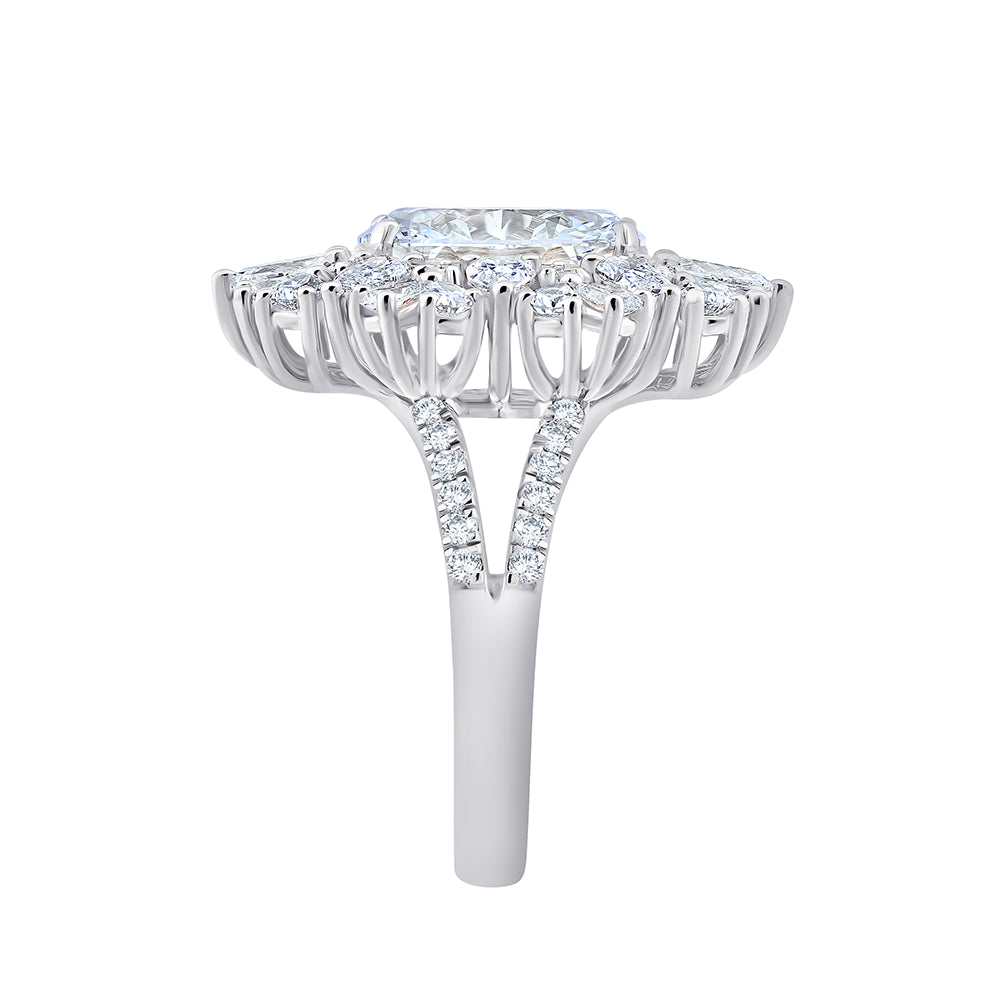 Oval Cut Floral Split Shank Engagement Ring 