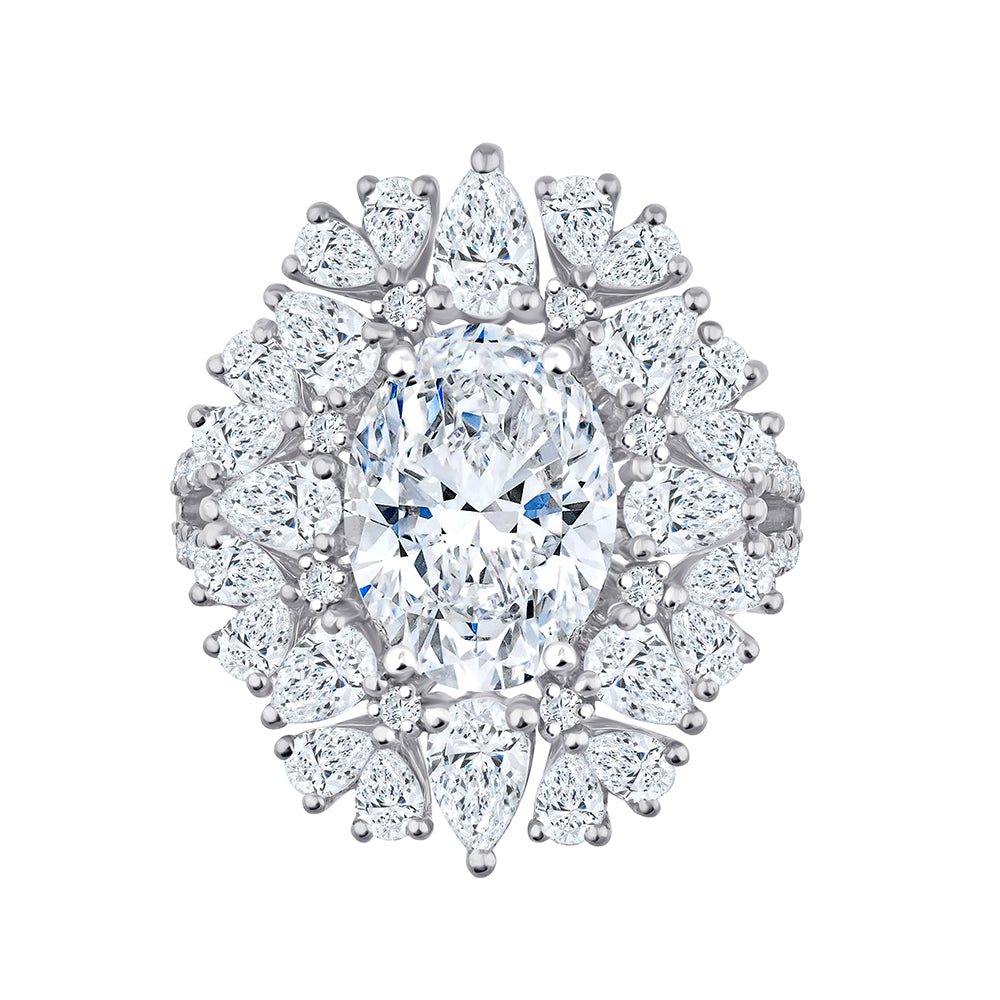 Oval Cut Floral Split Shank Engagement Ring 