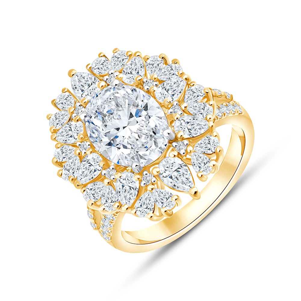 Oval Cut Floral Split Shank Engagement Ring 
