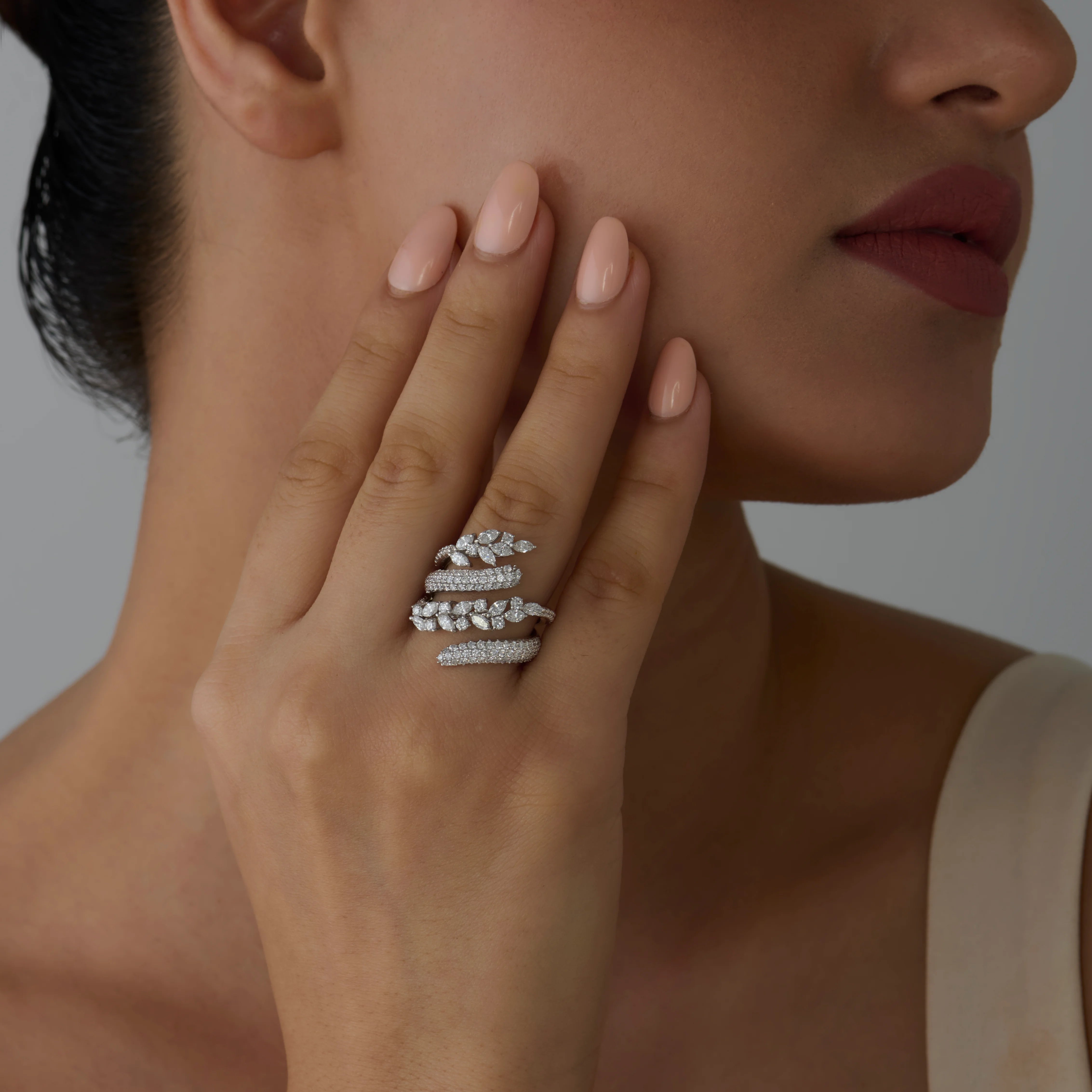Marquise  Brilliant Cut MultiRow Crossover Ring