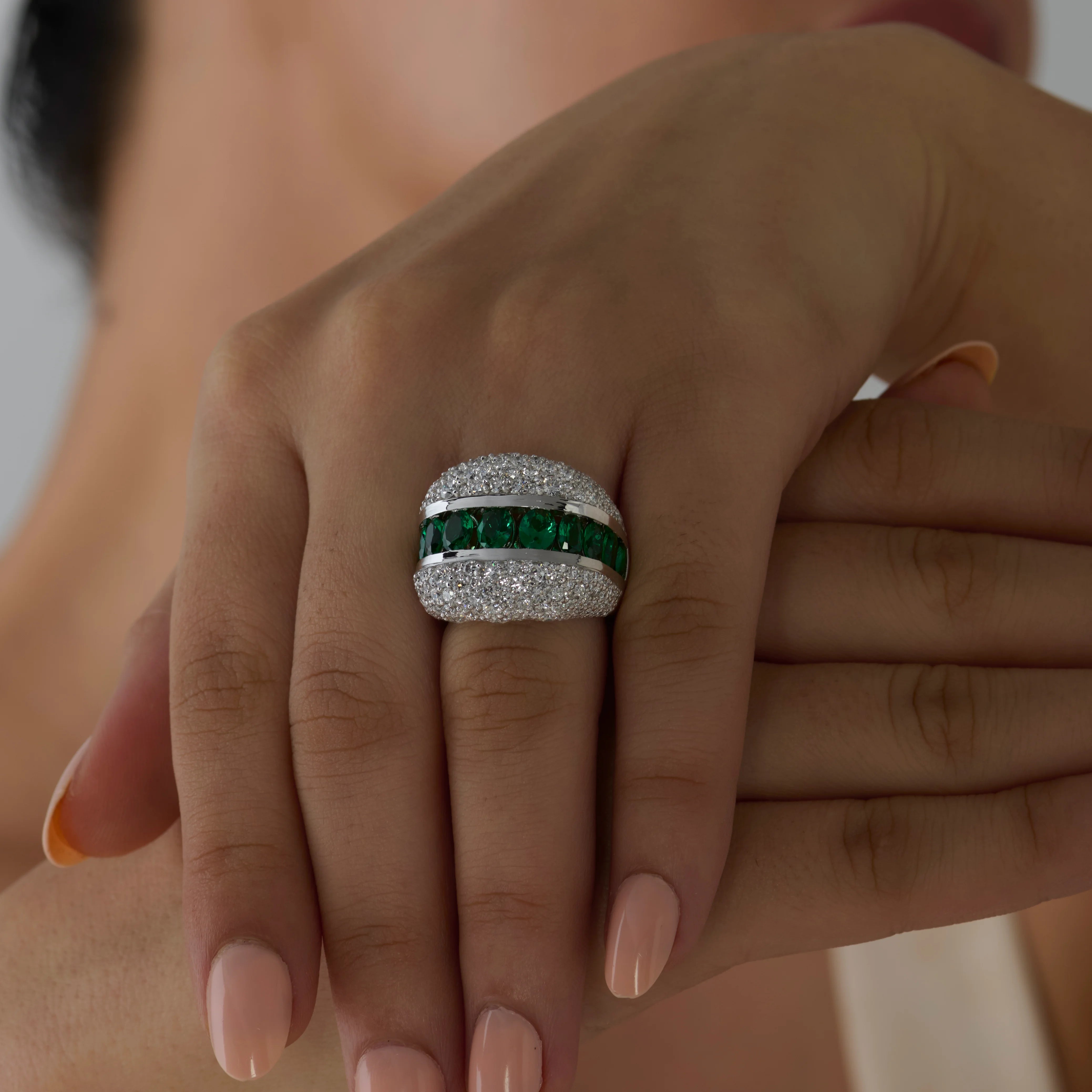 SemiPrecious Emerald  Diamond Accent Statement Band  