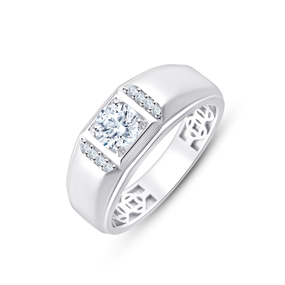 Brilliant Cut Solitaire Panel WideBand Mens Ring