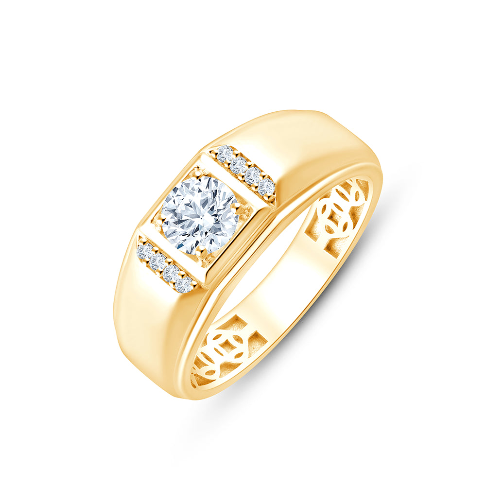 Brilliant Cut Solitaire Panel WideBand Mens Ring