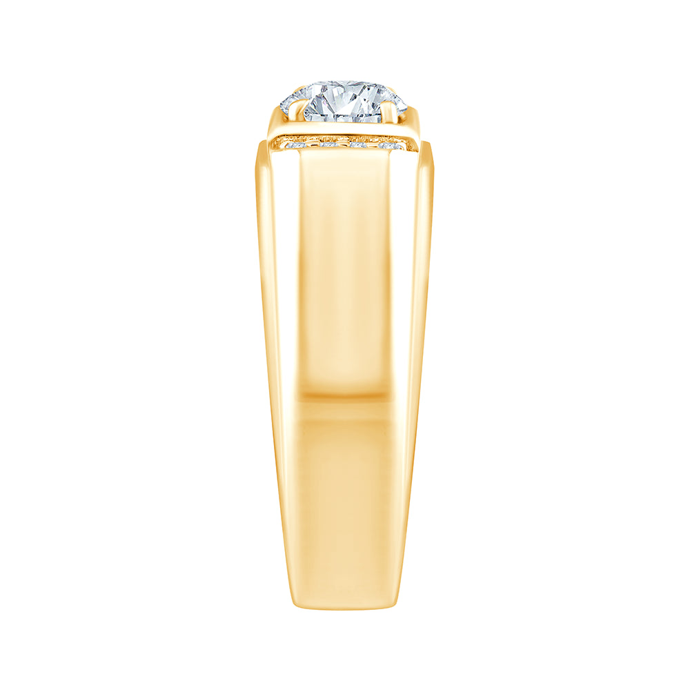 Brilliant Cut Solitaire Panel WideBand Mens Ring