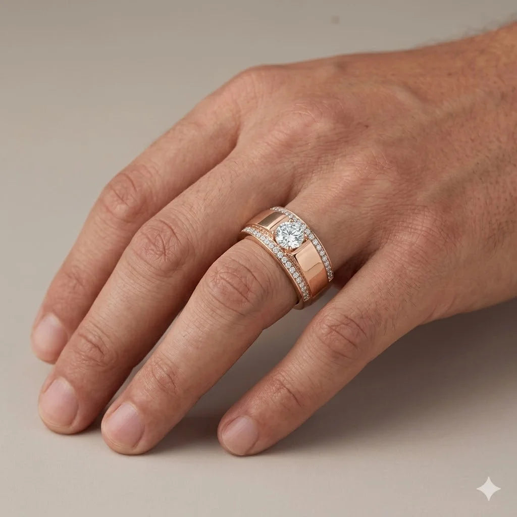 Brilliant Cut Solitaire WideBand Mens Ring