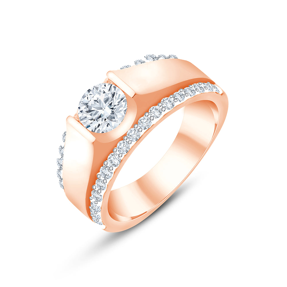 Brilliant Cut Solitaire Wide-Band Men's Ring