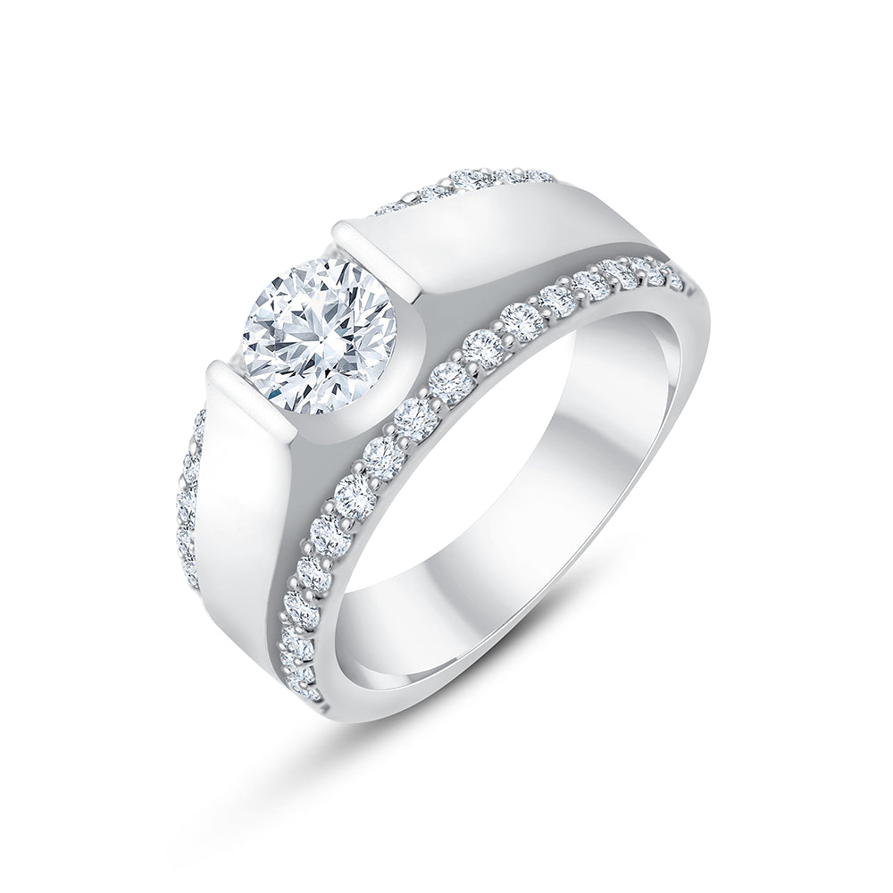 Brilliant Cut Solitaire Wide-Band Men's Ring