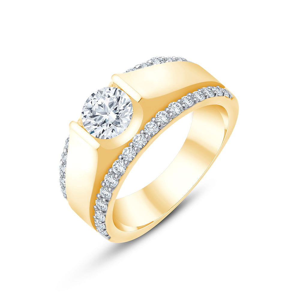 Brilliant Cut Solitaire Wide-Band Men's Ring