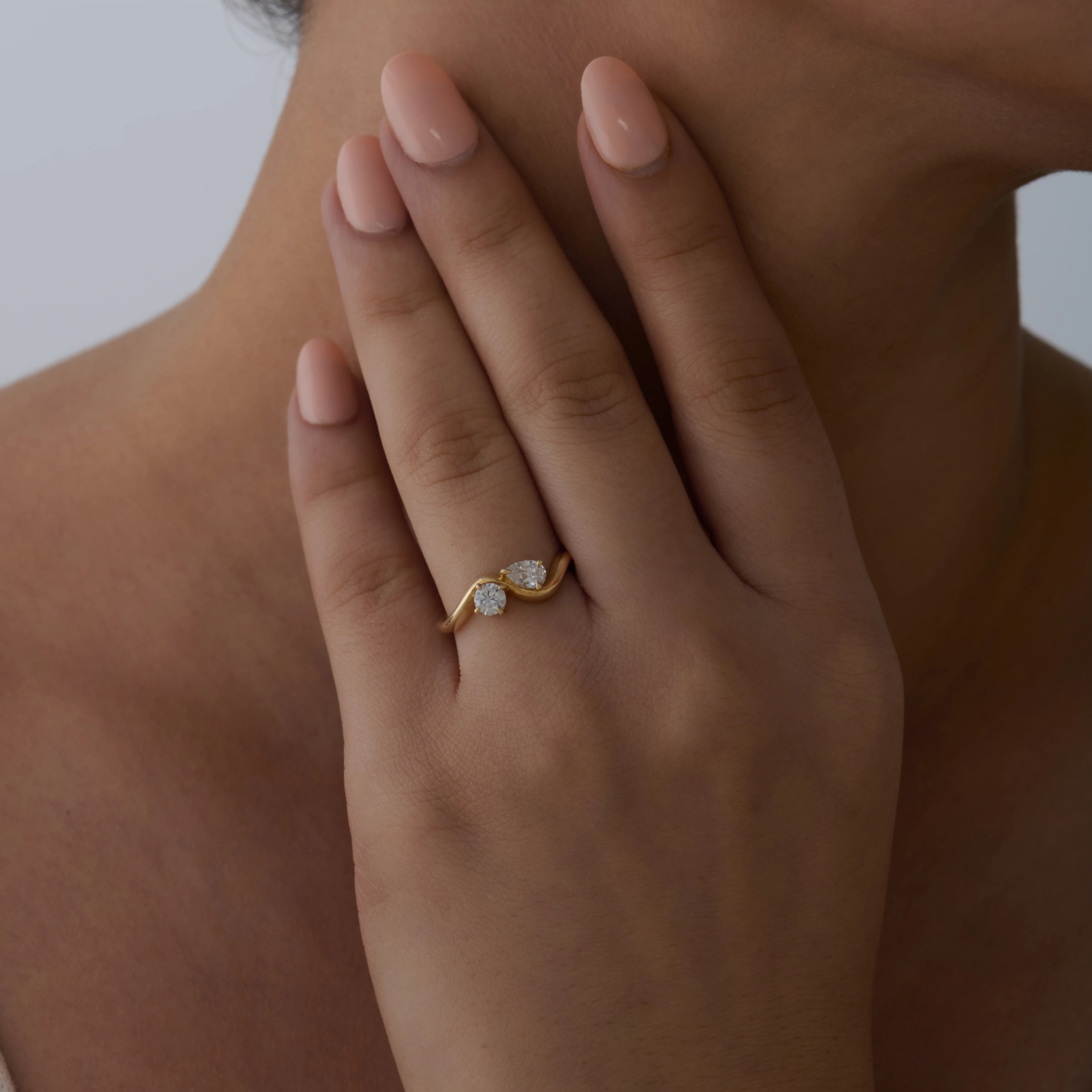 Pear  Brilliant Cut Wave Ring