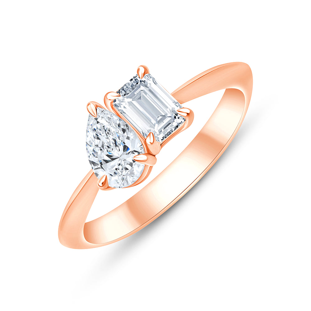 Pear  Emerald Cut Toi Et Moi Ring
