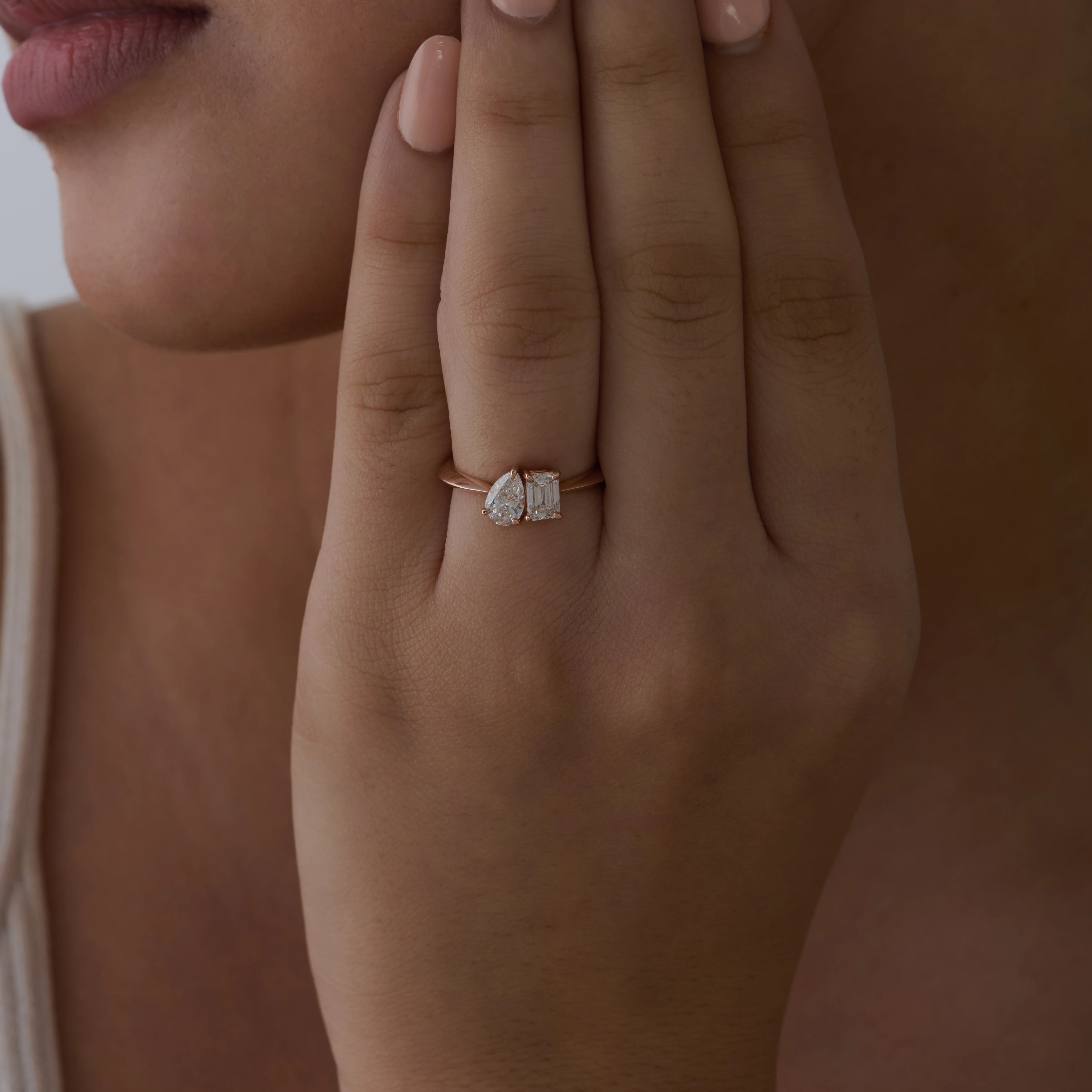 Pear  Emerald Cut Toi Et Moi Ring