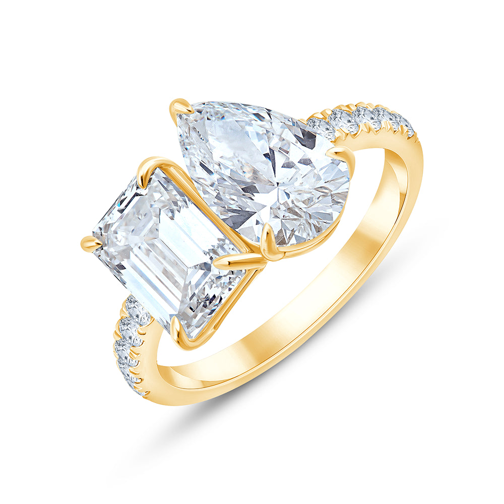 Pear  Emerald Cut Toi Et Moi Ring