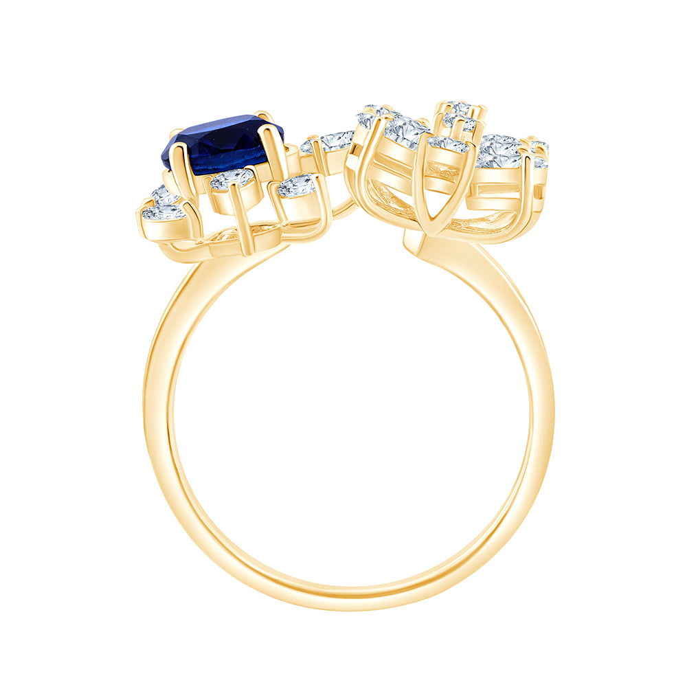 Pear Cut Floral Sapphire Open Ring