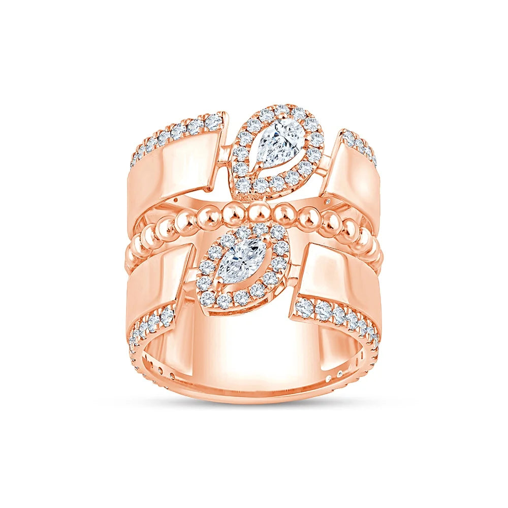 Mixed Cut Beaded Crisscross Ring