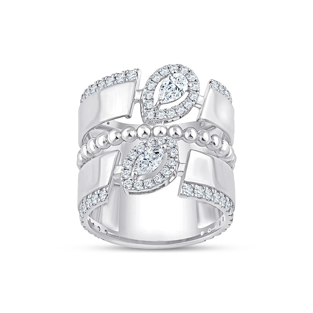 Mixed Cut Beaded Crisscross Ring