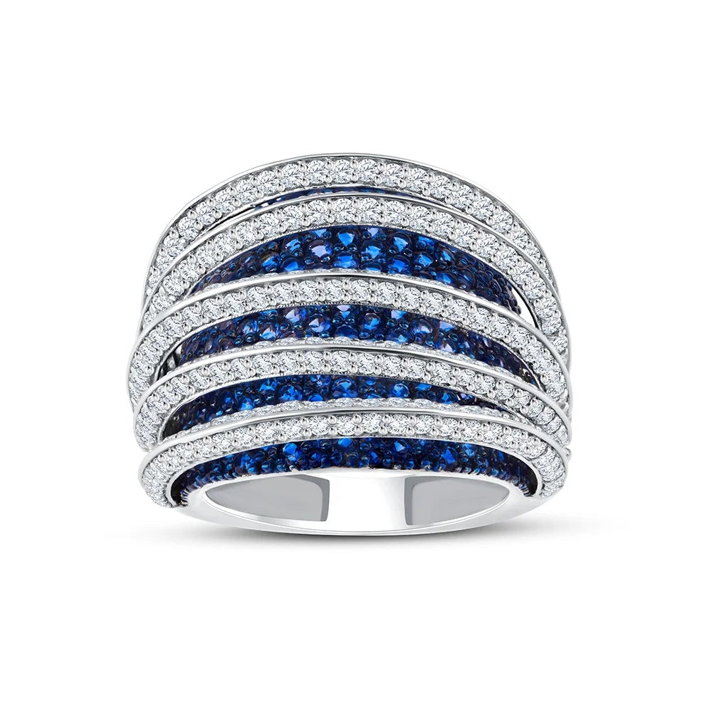 Brilliant Cut Sapphire Striped Dome Ring