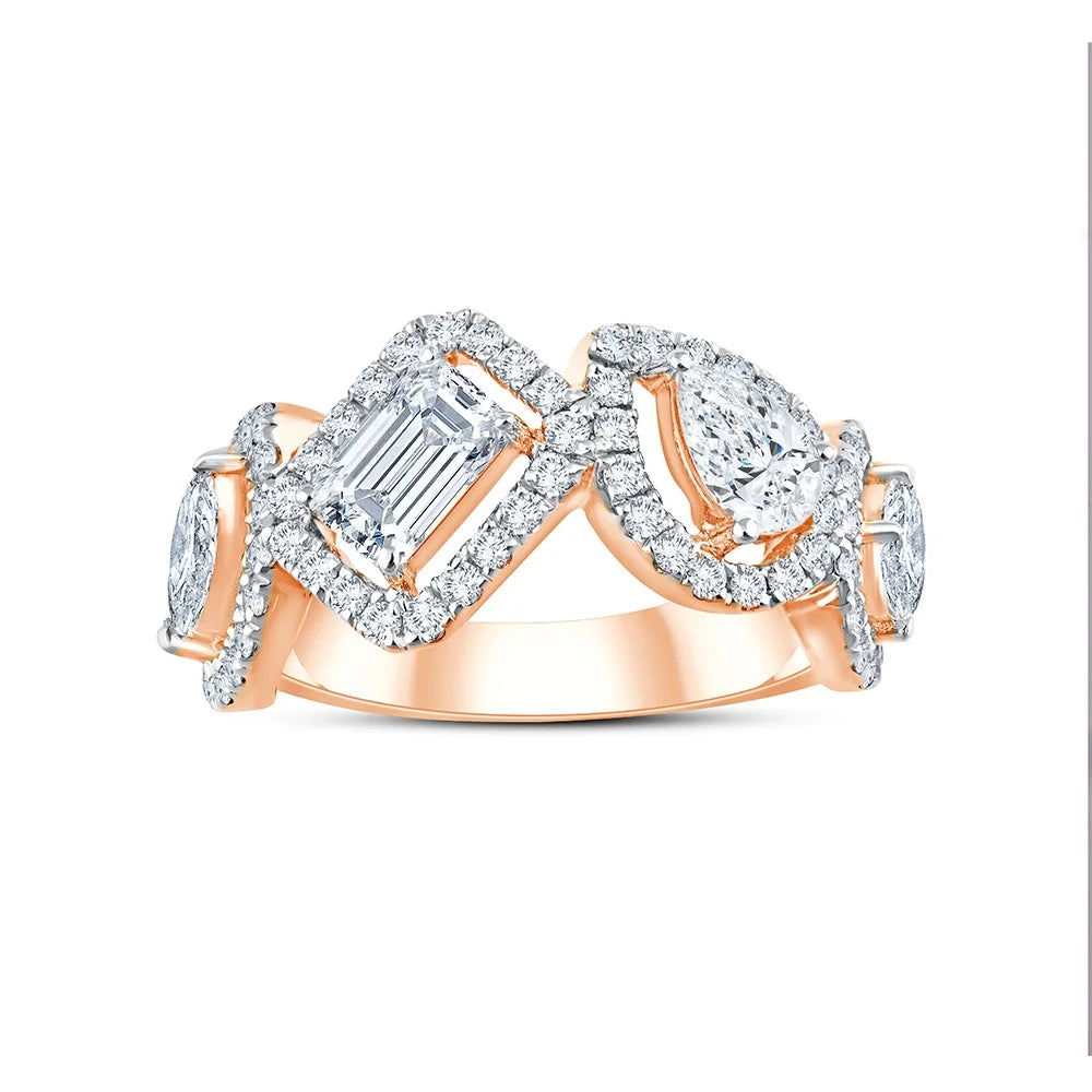 Mixed Cut Crossover Halo Ring
