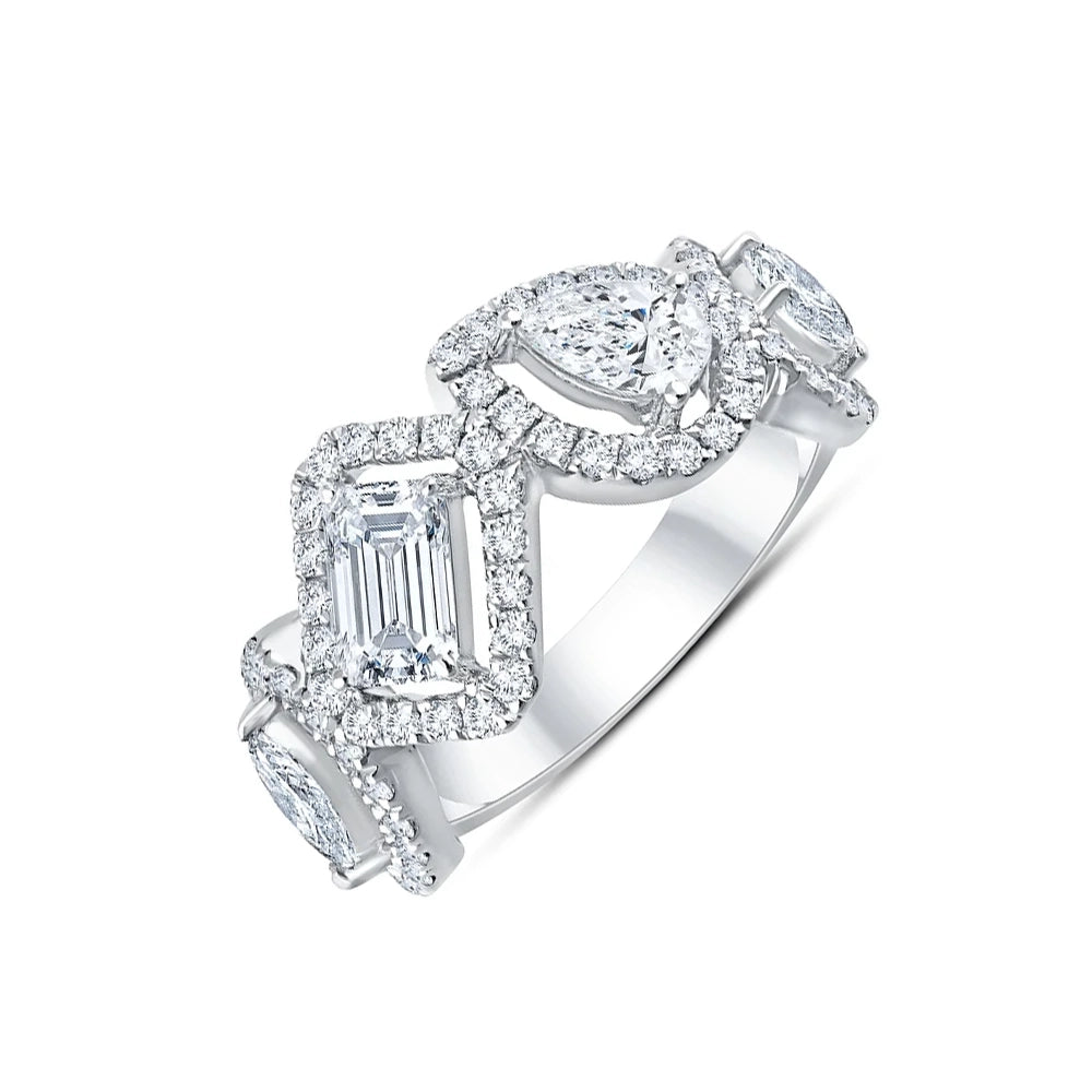 Mixed Cut Crossover Halo Ring