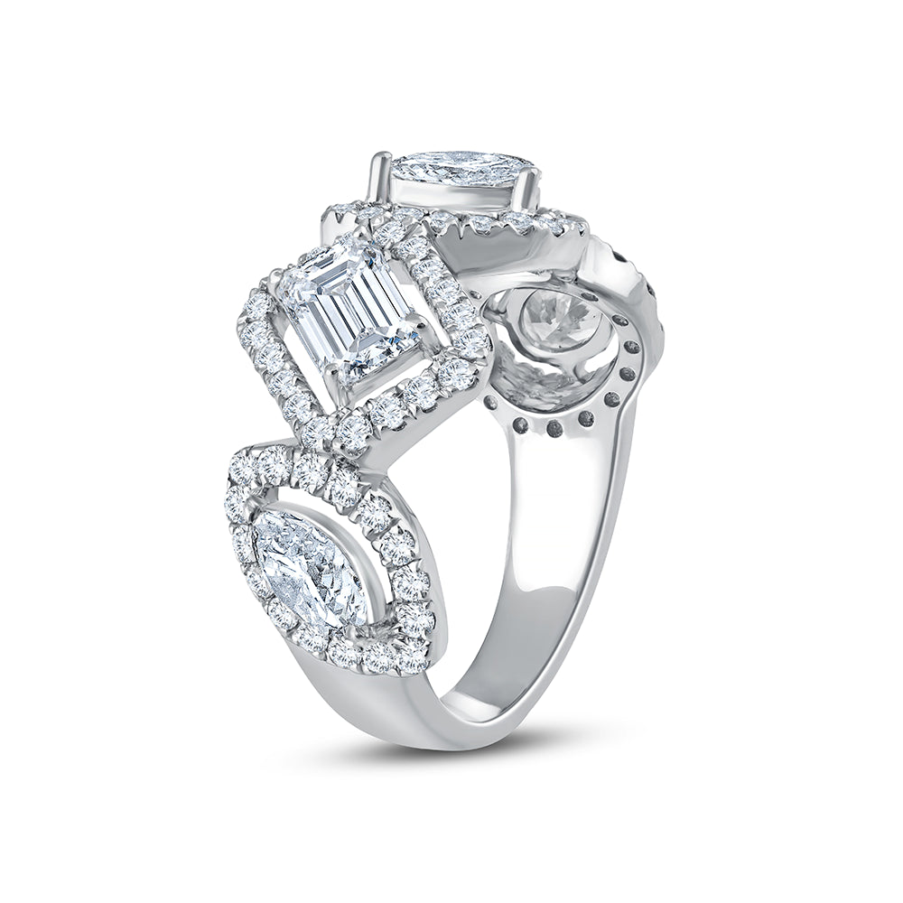 Mixed Cut Crossover Halo Ring