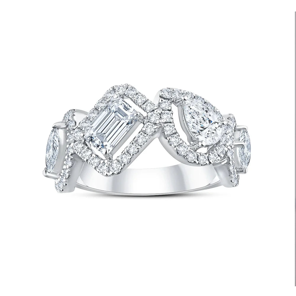 Mixed Cut Crossover Halo Ring