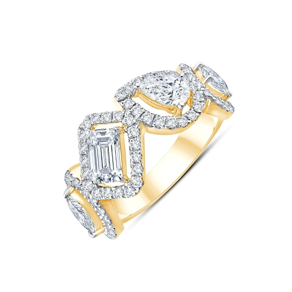 Mixed Cut Crossover Halo Ring