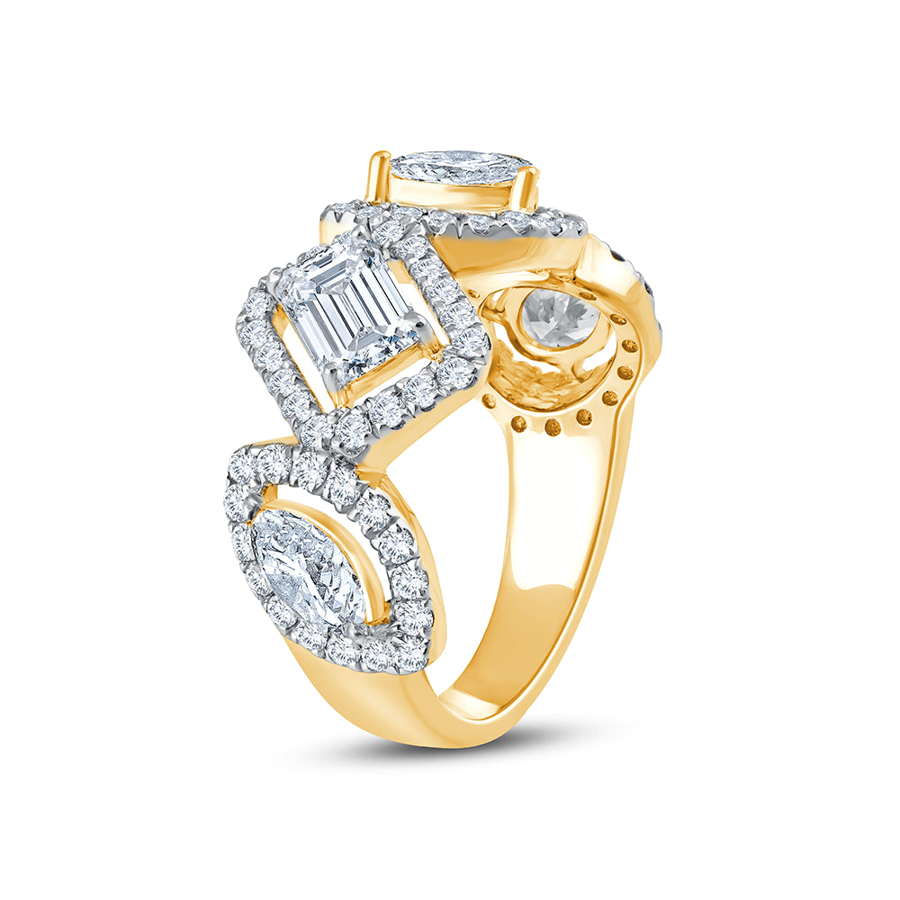 Mixed Cut Crossover Halo Ring