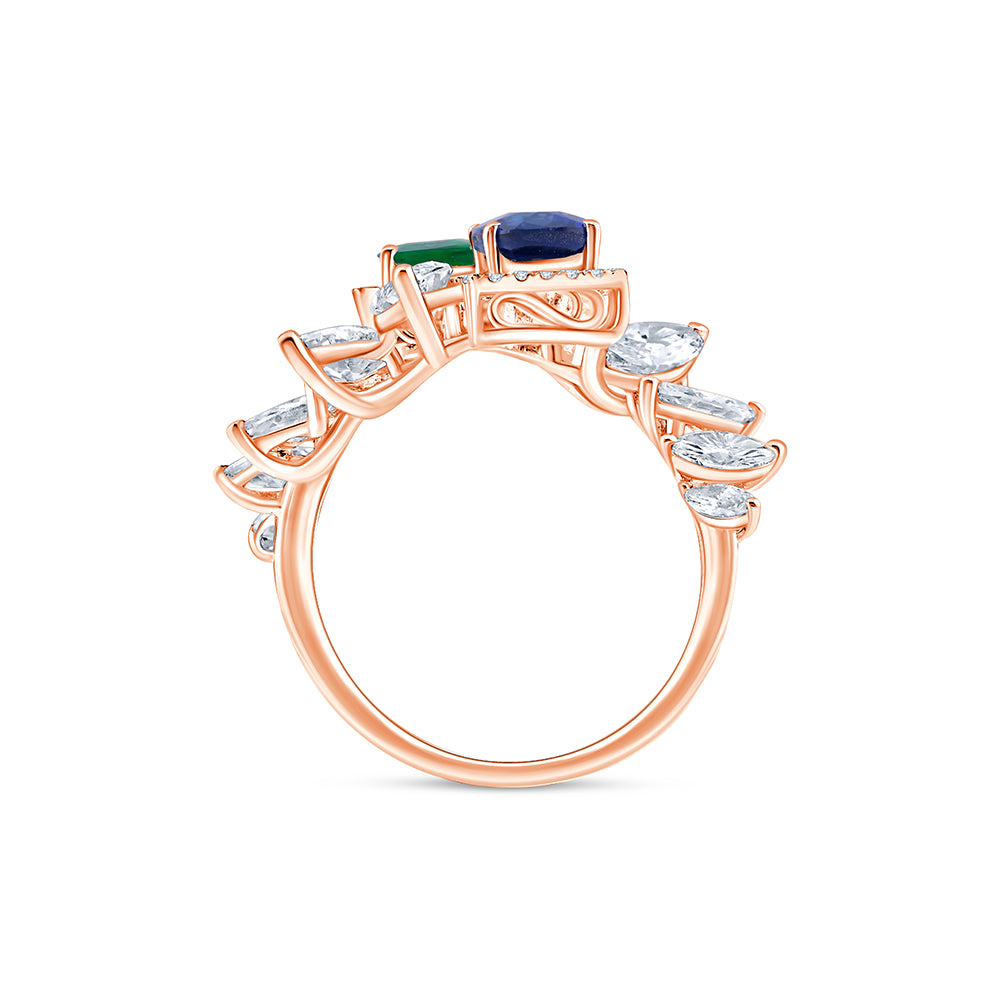Emerald  Sapphire Floral Open Ring