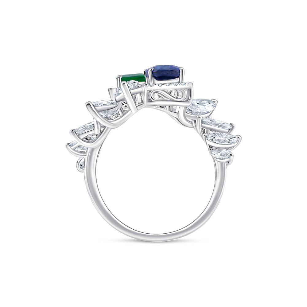Emerald  Sapphire Floral Open Ring