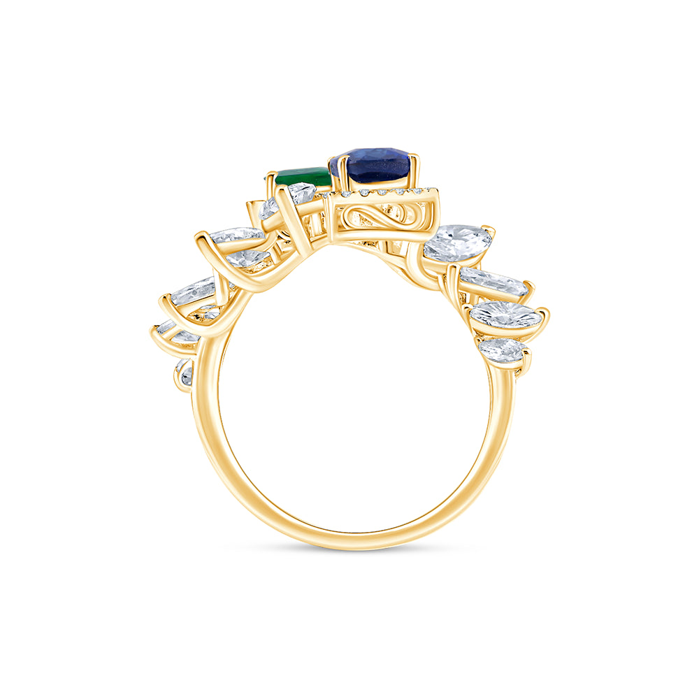 Emerald  Sapphire Floral Open Ring