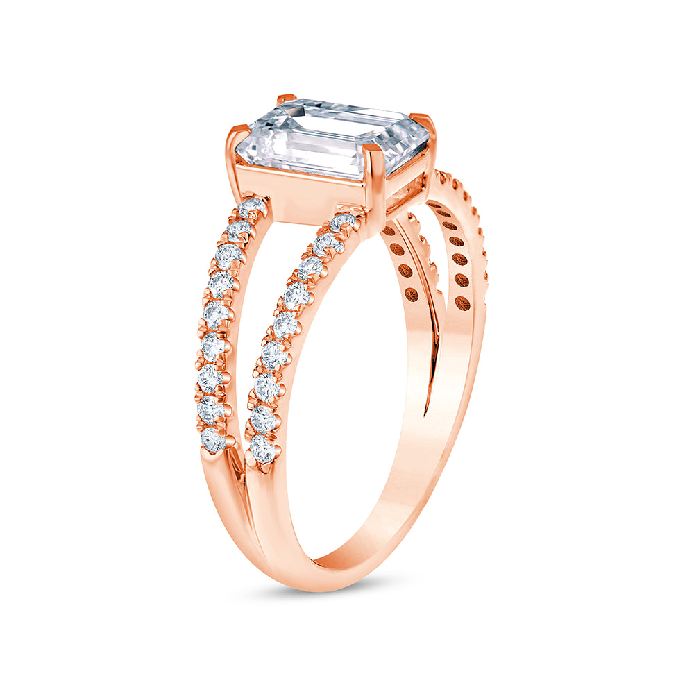 Emerald Cut Split Shank Solitaire Ring