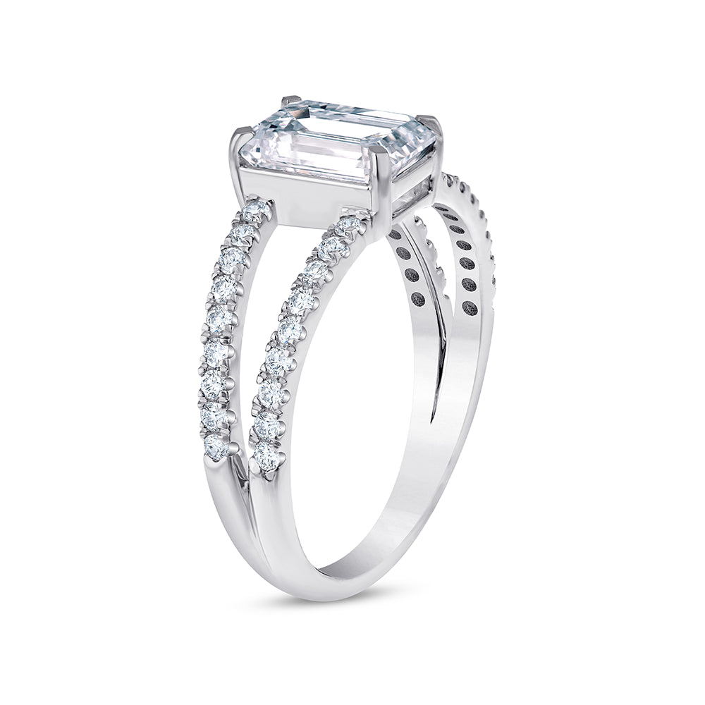 Emerald Cut Split Shank Solitaire Ring