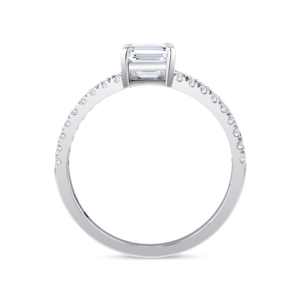 Emerald Cut Split Shank Solitaire Ring