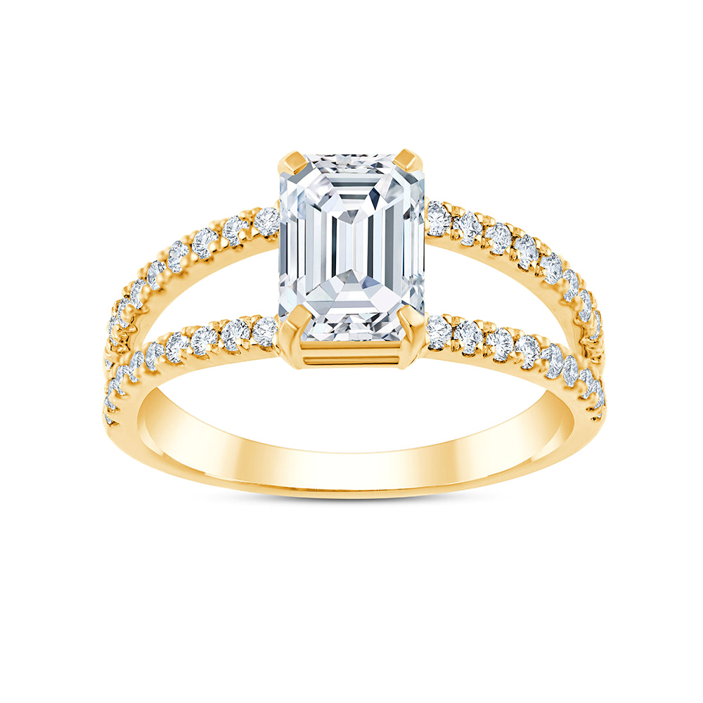 Emerald Cut Split Shank Solitaire Ring