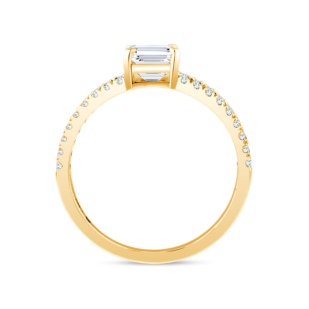 Emerald Cut Split Shank Solitaire Ring