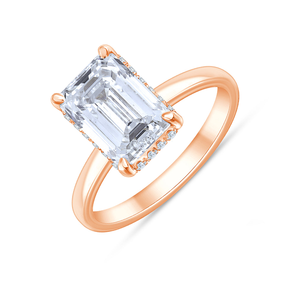 Emerald Cut Hidden Halo Solitaire Ring