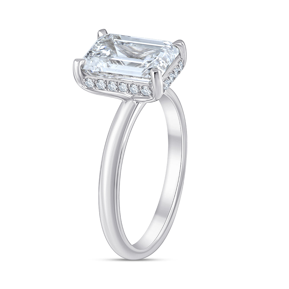 Emerald Cut Hidden Halo Solitaire Ring