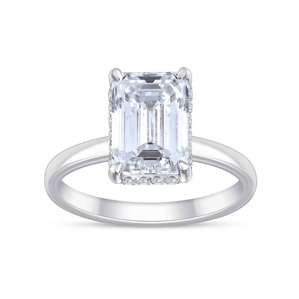 Emerald Cut Hidden Halo Solitaire Ring