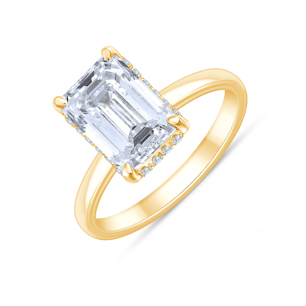 Emerald Cut Hidden Halo Solitaire Ring