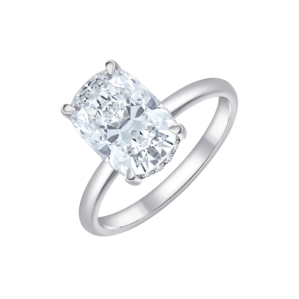 Cushion Cut Hidden Halo Solitaire Ring