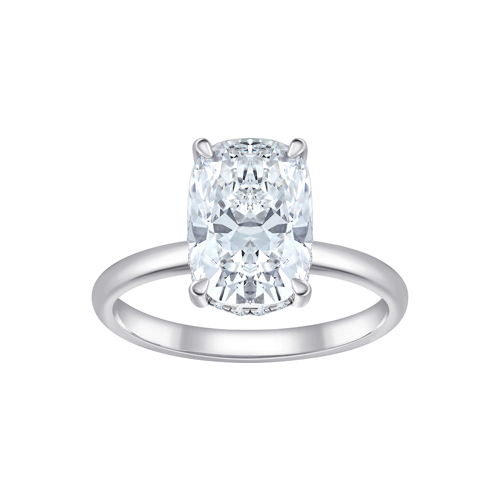 Cushion Cut Hidden Halo Solitaire Ring
