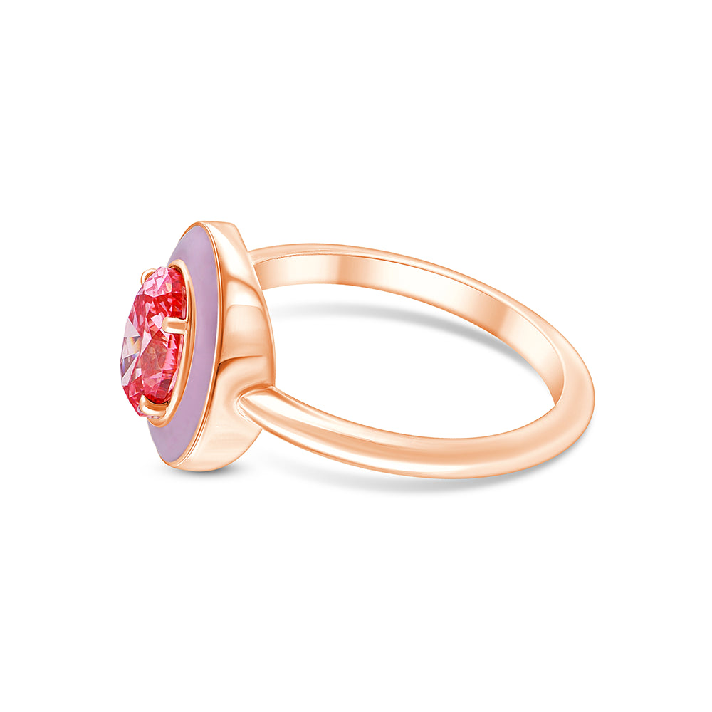 OvalCut Enamel Halo Pink Diamond Solitaire Ring
